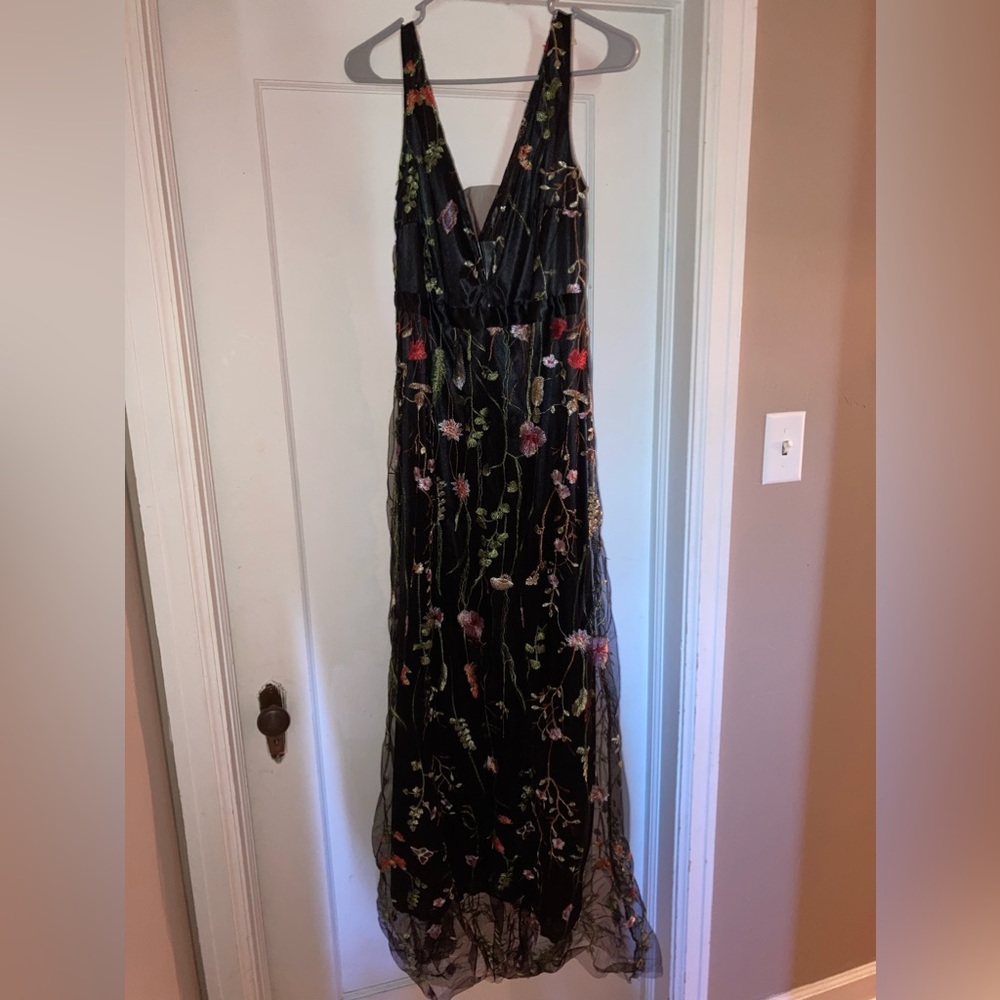 Black embroidered floral dress